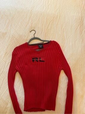 Ralph Lauren Red Ribbed V-Neck Sweater